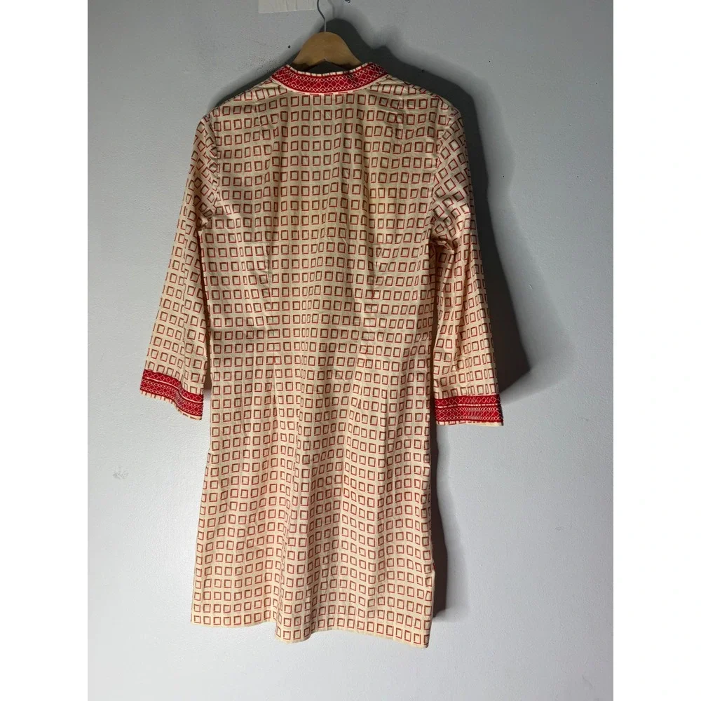 TORY BURCH Tory Mini Dress 6 Square Frame 3/4 Sleeve‎ Decorative Trims Red Sz 6